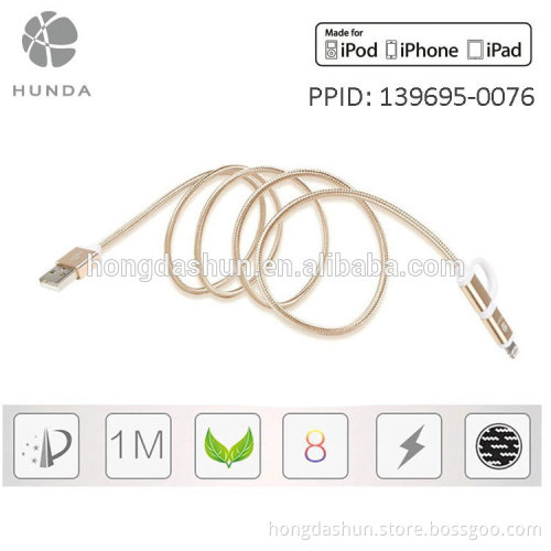 Custom Oxidized MFI Certified Cable Aluminum Micro USB to 8 pin USB Charger Cable